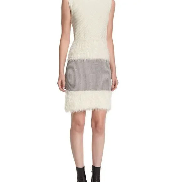 Diane Von Furstenberg Sleeveless Plush Knit Sweater Dress in Ivory / Silver. - Picture 2 of 10